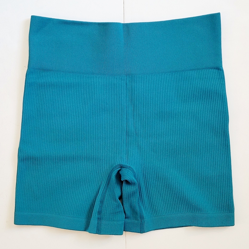 NWOT Teal High-Waisted Ribbed Bike Shorts